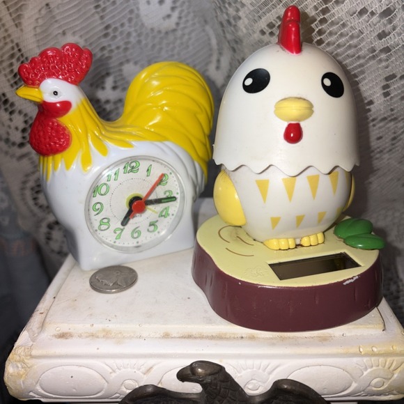 Quartz Other - BOGO VINTAGE ROOSTER ALARM CLOCK AND SOLAR BOBBLE HEAD CHICK DOUBLE CLUCK